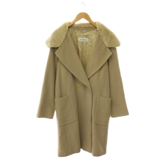 Max Mara Cashmere Mixed Coat Chesterfield Long Fur Beige 42
