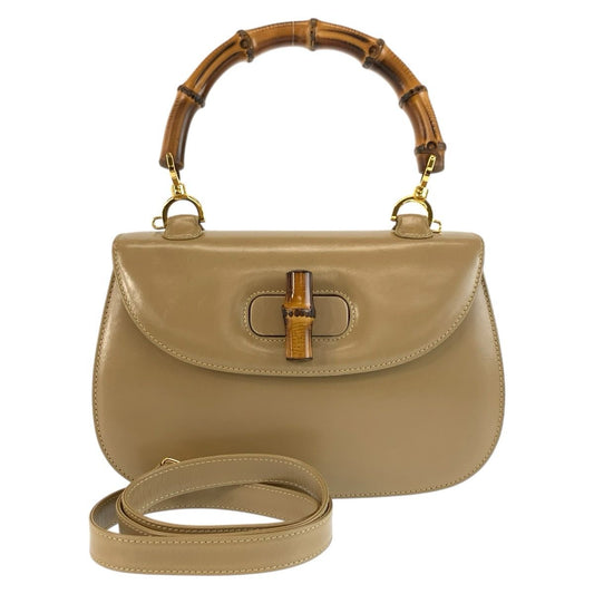 Gucci Vintage Bamboo Beige Gold Leather 2-Way Shoulder Bag