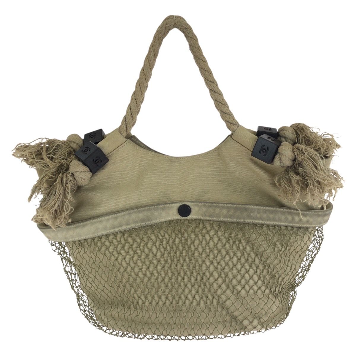 Chanel Fishnet Rope CC Logo Beige Silver Canvas Tote Bag — view 2