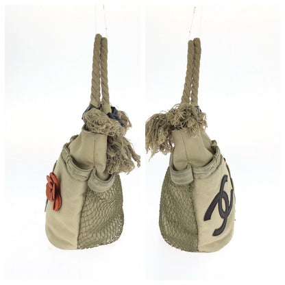 Chanel Fishnet Rope CC Logo Beige Silver Canvas Tote Bag — view 8