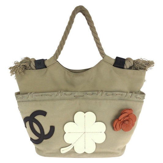 Chanel Fishnet Rope CC Logo Beige Silver Canvas Tote Bag
