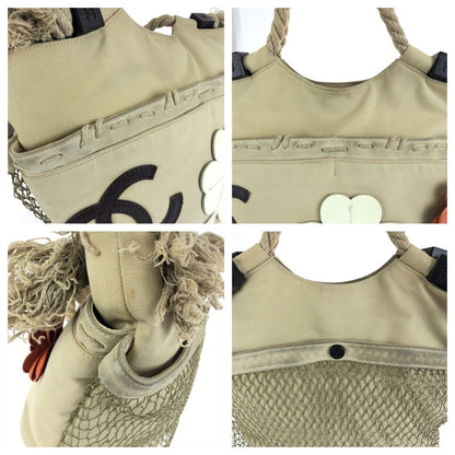 Chanel Fishnet Rope CC Logo Beige Silver Canvas Tote Bag — view 5