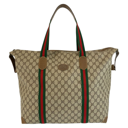 Gucci Vintage Sherry Line Beige GG Supreme Canvas Boston Bag