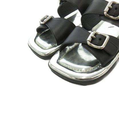 Prada Flat Sandals Slide Buckle Mode Square Toe Silver Colored Black MX — view 5