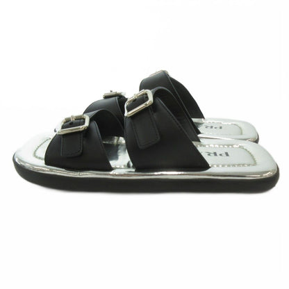 Prada Flat Sandals Slide Buckle Mode Square Toe Silver Colored Black MX — view 2