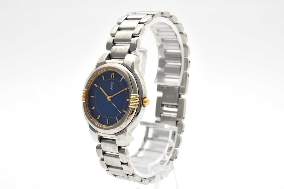 Saint Laurent Yves Two-tone Quartz Watch Navy Dial Stainless Bracelet — view 3