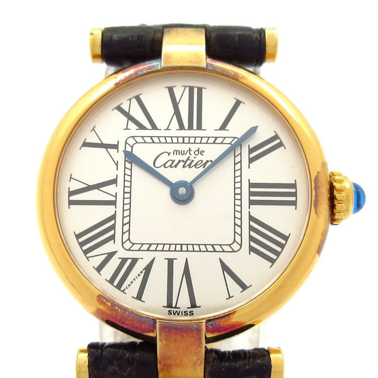 Cartier Watch Must Vendome Vermeil 925 Leather Strap Silver