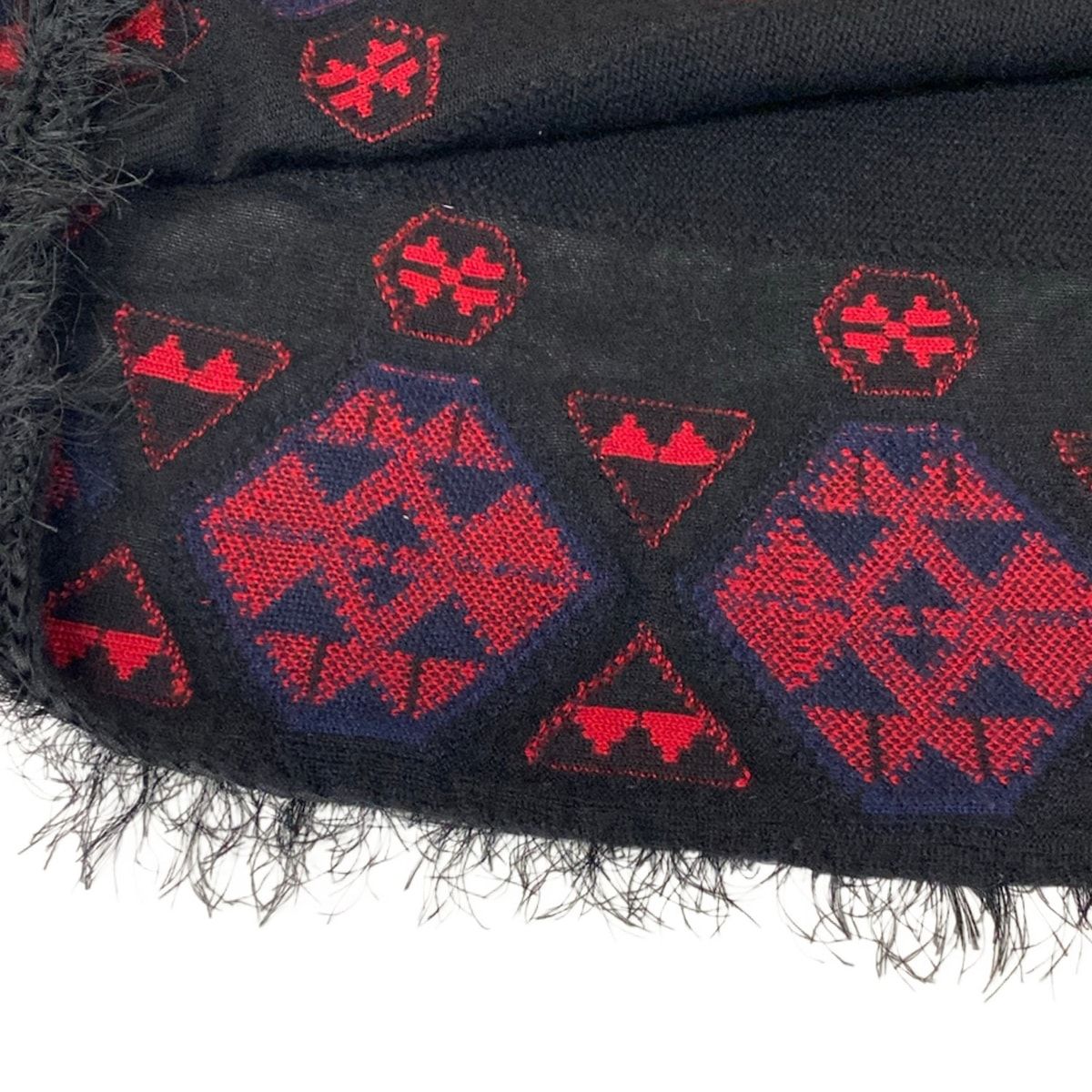 Chanel Poncho S Black Red Dark Navy Cashmere 36 — view 7