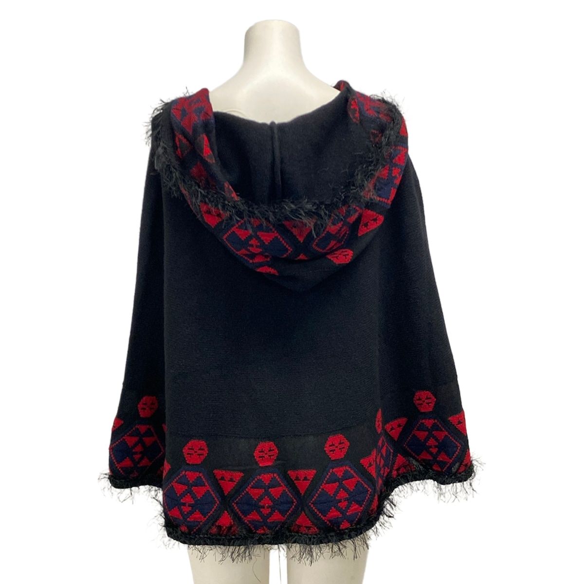 Chanel Poncho S Black Red Dark Navy Cashmere 36 — view 2