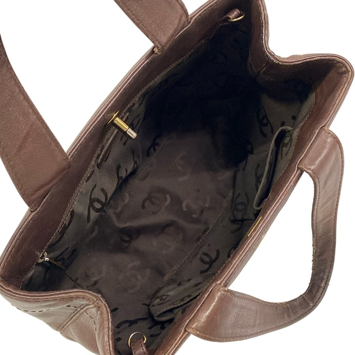 Chanel Tote Bag Dark Brown Gold Turnlock Leather — view 7