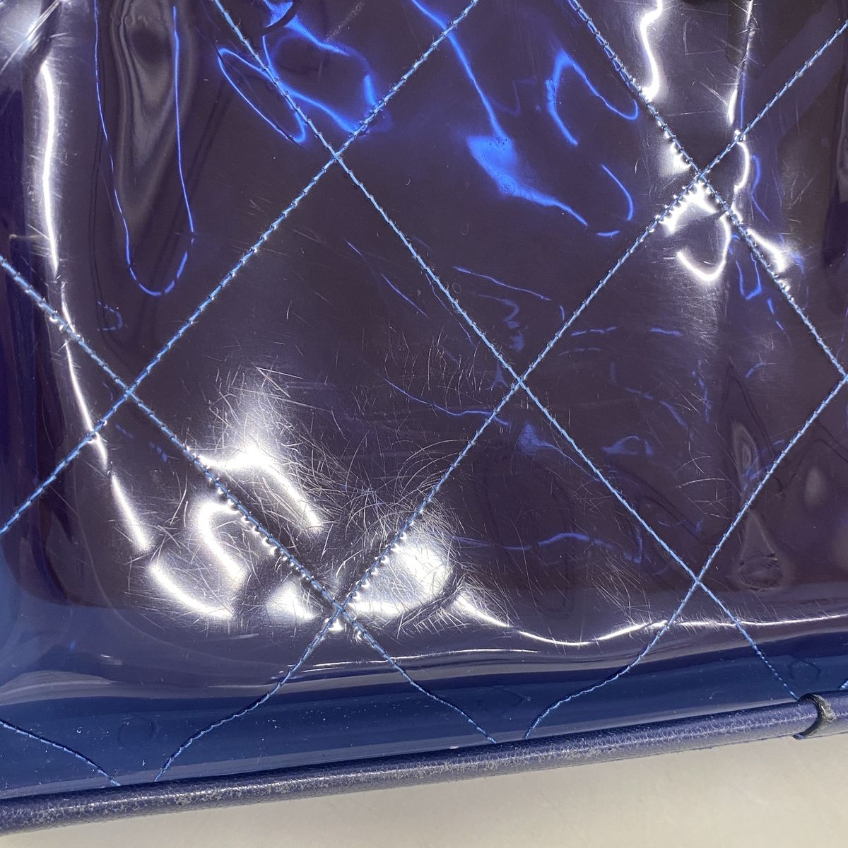 Chanel Chain Tote Bag Coco Splash Vinyl Blue Silver 2-Way — view 6