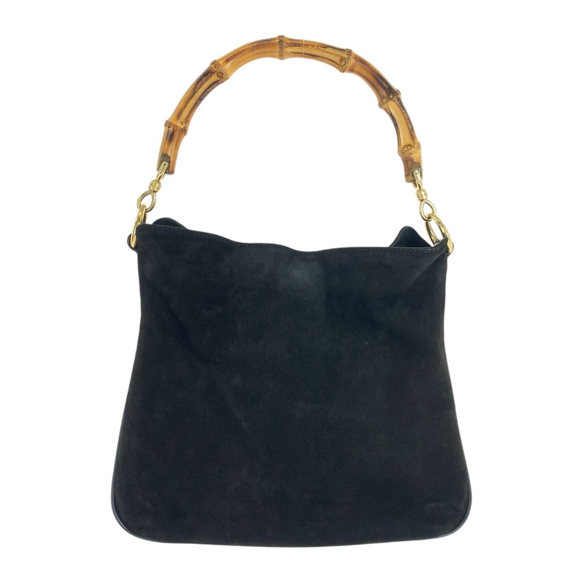 Gucci Bamboo Black Gold Suede Shoulder Bag