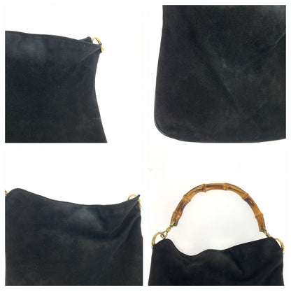 Gucci Bamboo Black Gold Suede Shoulder Bag — view 5