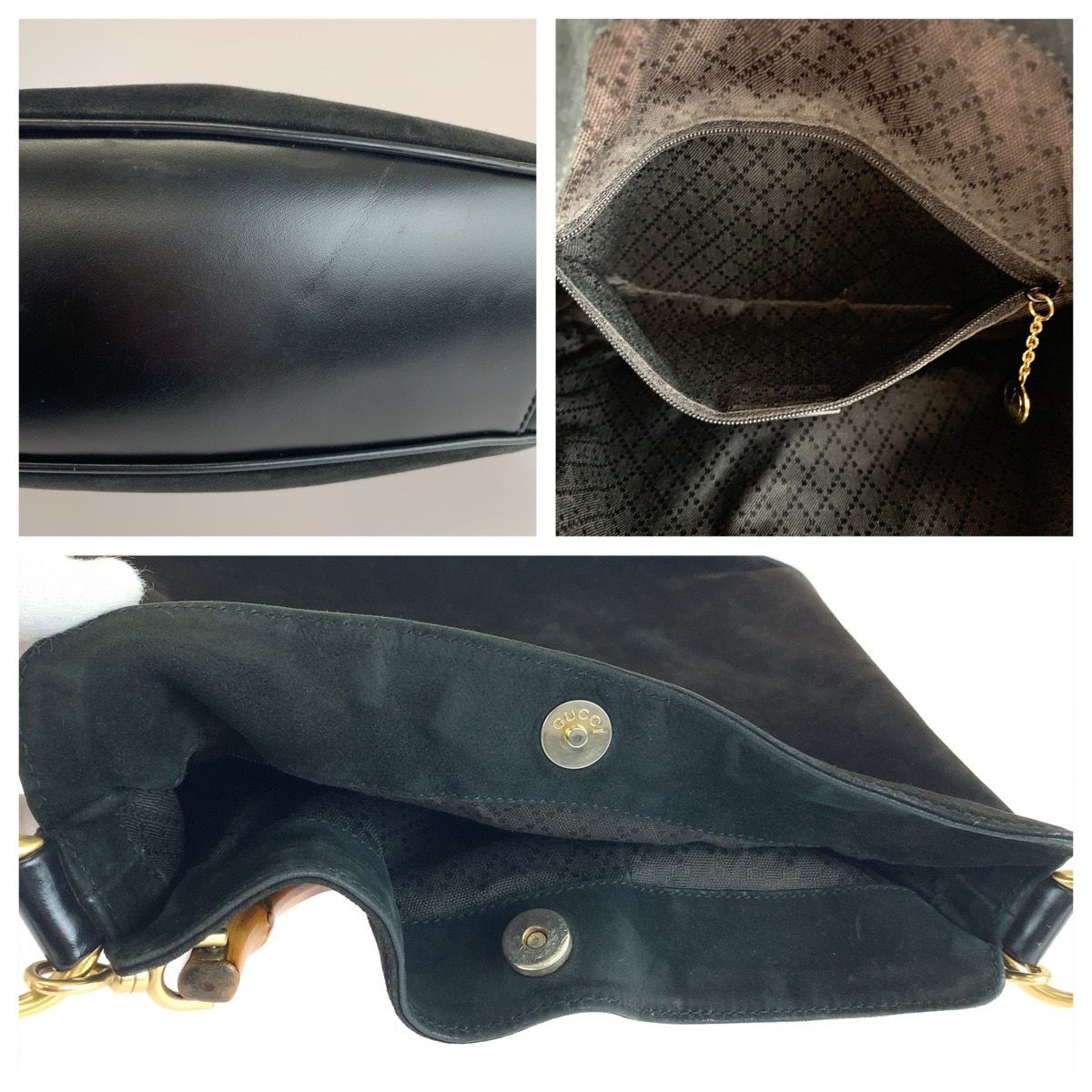 Gucci Bamboo Black Gold Suede Shoulder Bag — view 6