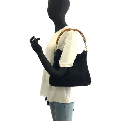 Gucci Bamboo Black Gold Suede Shoulder Bag — view 7