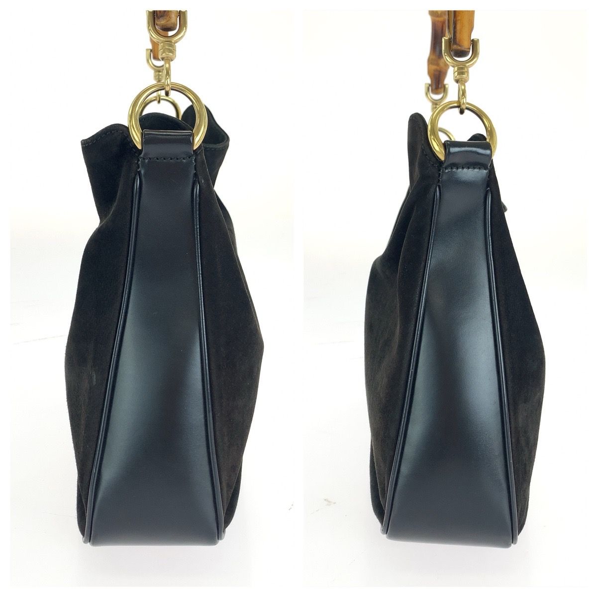 Gucci Bamboo Black Gold Suede Shoulder Bag — view 8