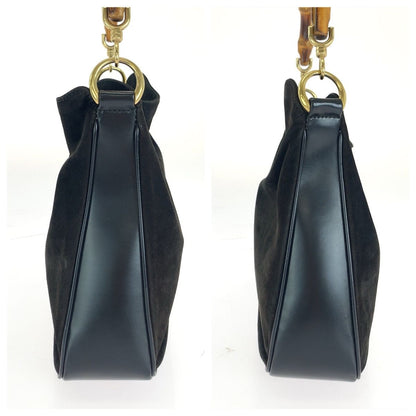 Gucci Bamboo Black Gold Suede Shoulder Bag — view 8