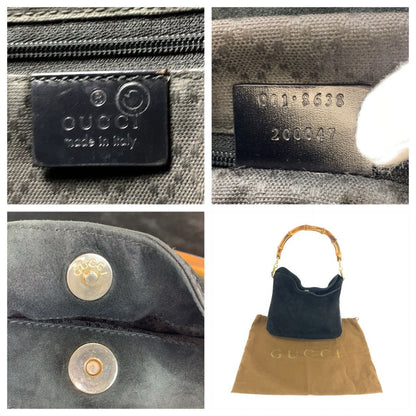 Gucci Bamboo Black Gold Suede Shoulder Bag — view 4