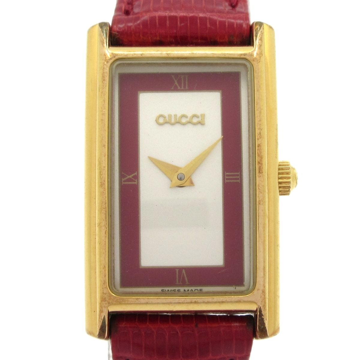 Gucci Watch Rectangular Case Silver Red
