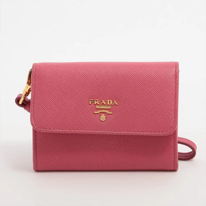 Prada Saffiano Leather Coin Purse Compact Wallet Zip Around