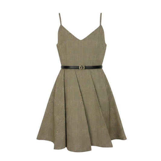 Louis Vuitton Ij 21 Reversible Glen Check Camisole with Belt Dress Brown 42
