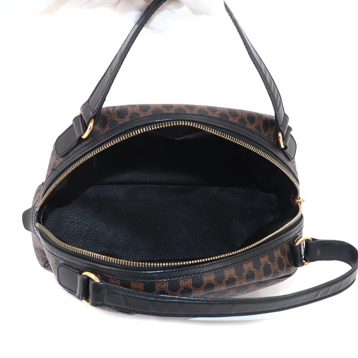 Celine Macadam Handbag Leather Black Brown Gold Vintage — view 6