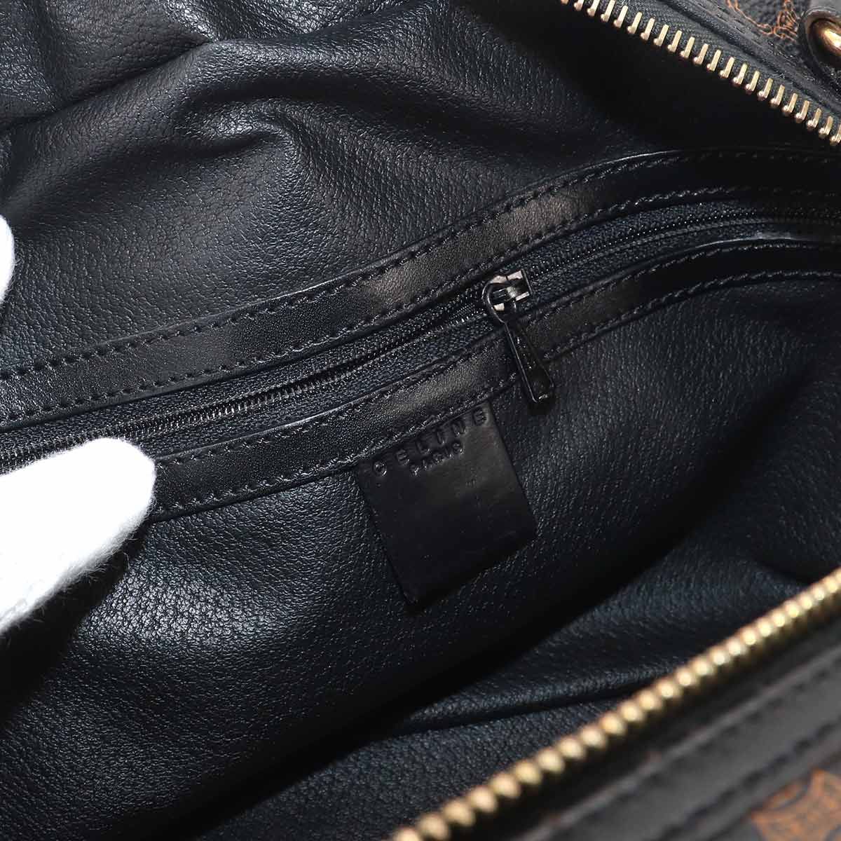 Celine Macadam Handbag Leather Black Brown Gold Vintage — view 7