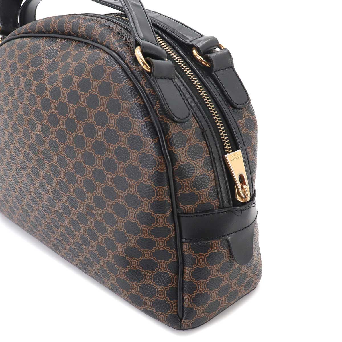 Celine Macadam Handbag Leather Black Brown Gold Vintage — view 8