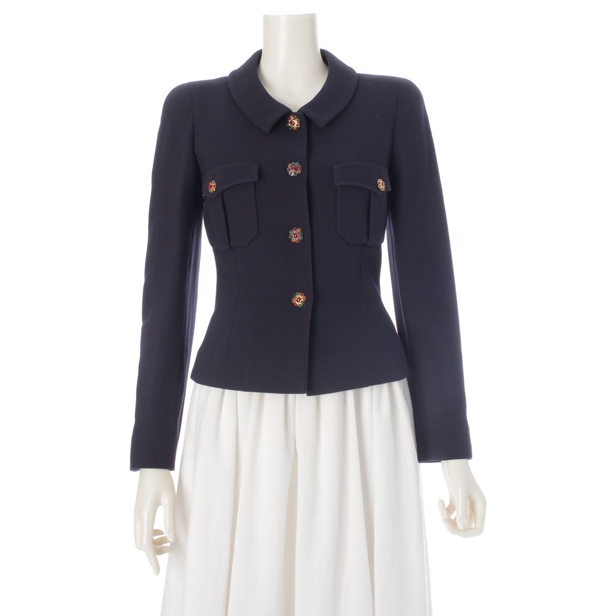 Chanel 96A Wool Silk Gripoix Short Jacket Navy 34