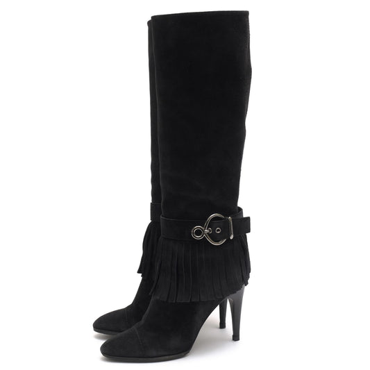 Louis Vuitton Long Boots Shoes Suede Leather Black High Heels