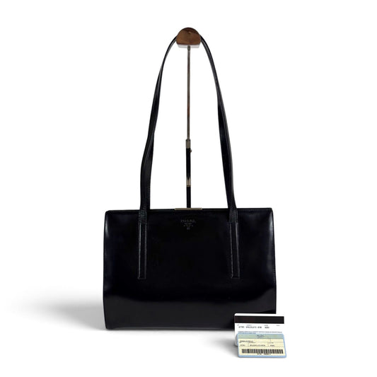 Prada Mirror Calfskin Tote Bag Black