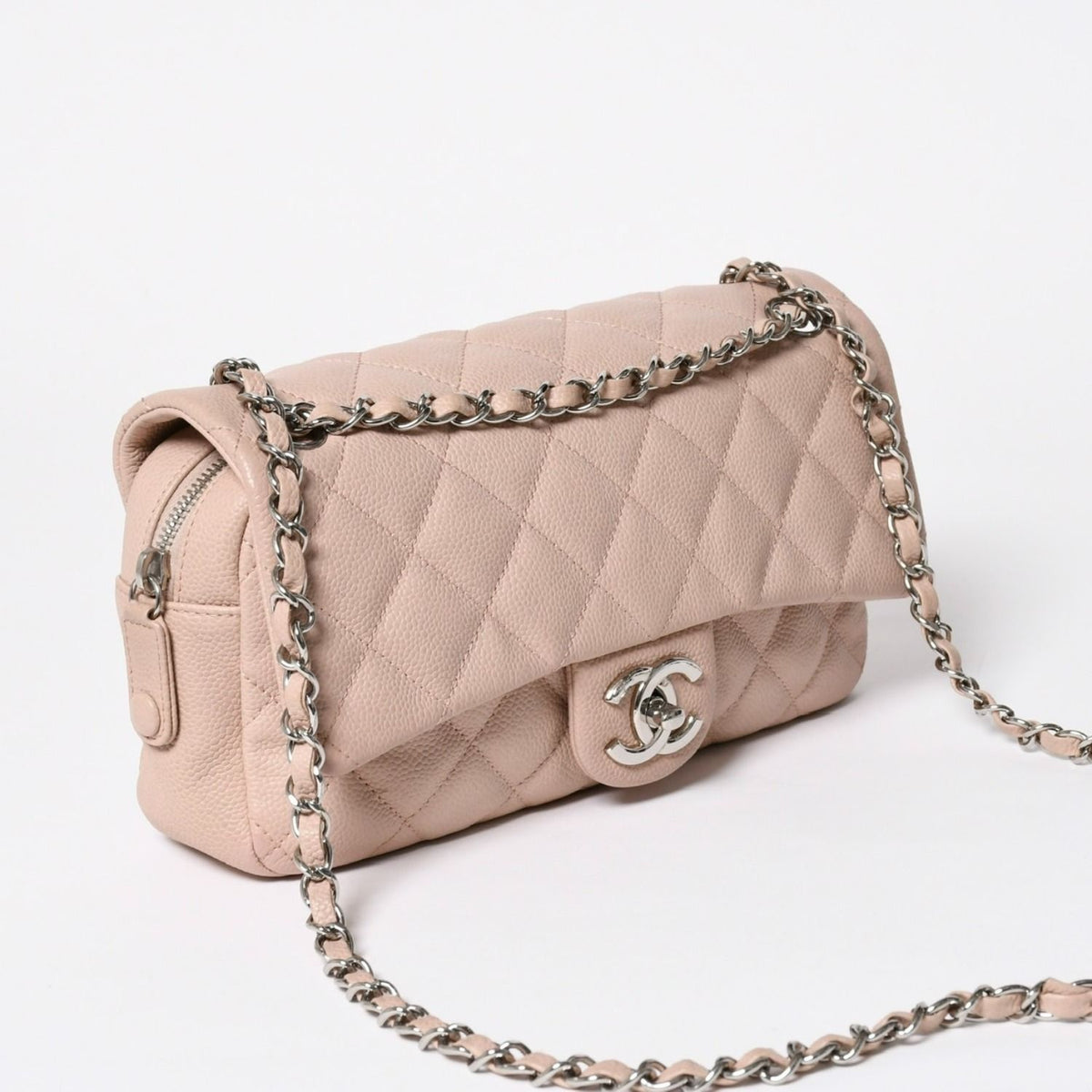 Chanel Quilted 25 Chain Shoulder Bag Caviar Leather Pink Silver — view 3