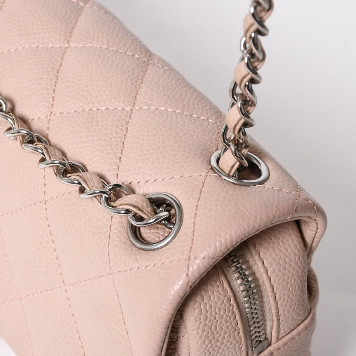 Chanel Quilted 25 Chain Shoulder Bag Caviar Leather Pink Silver — view 5