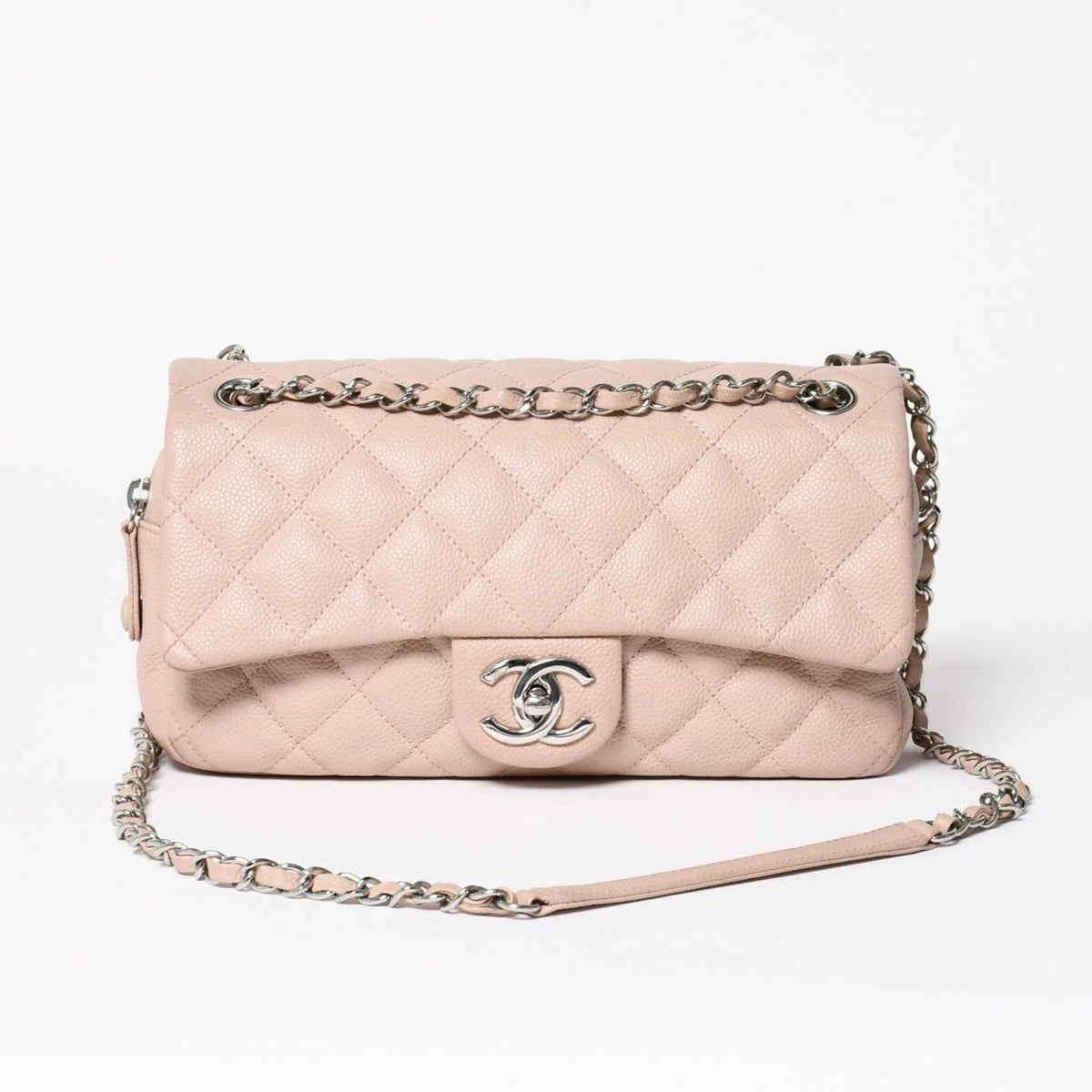 Chanel Quilted 25 Chain Shoulder Bag Caviar Leather Pink Silver