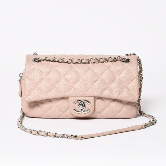 Chanel Quilted 25 Chain Shoulder Bag Caviar Leather Pink Silver