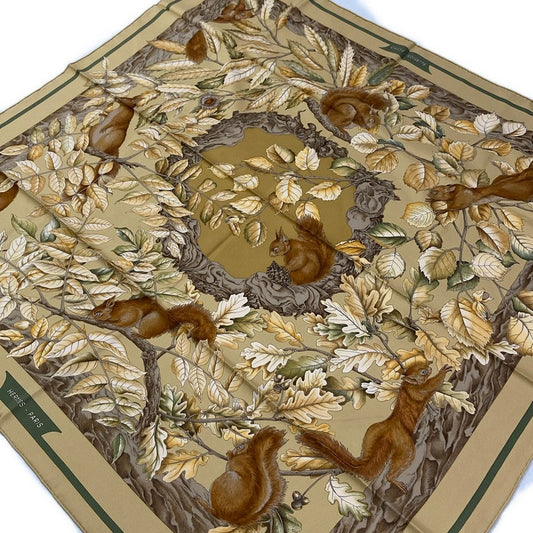 Hermes Scarf Carre 90 Beige Brown Multi Casse Noisette