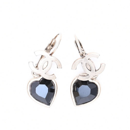 Chanel Heart CC Logo Hoop Earrings 06A Stamp Crystal Metal