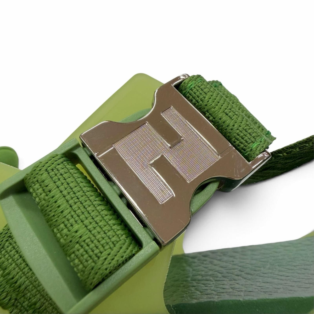 Fendi Leather Rubber Multi Strap Sandals Green Silver 7 — view 8