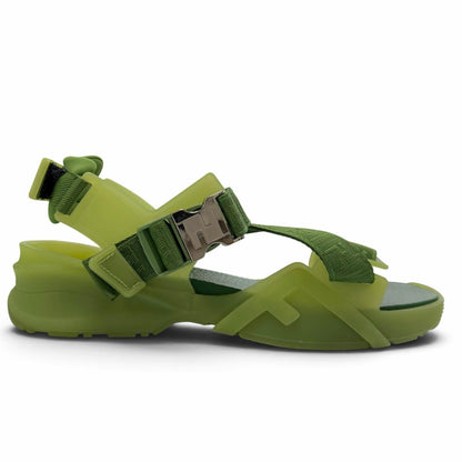 Fendi Leather Rubber Multi Strap Sandals Green Silver 7 — view 7