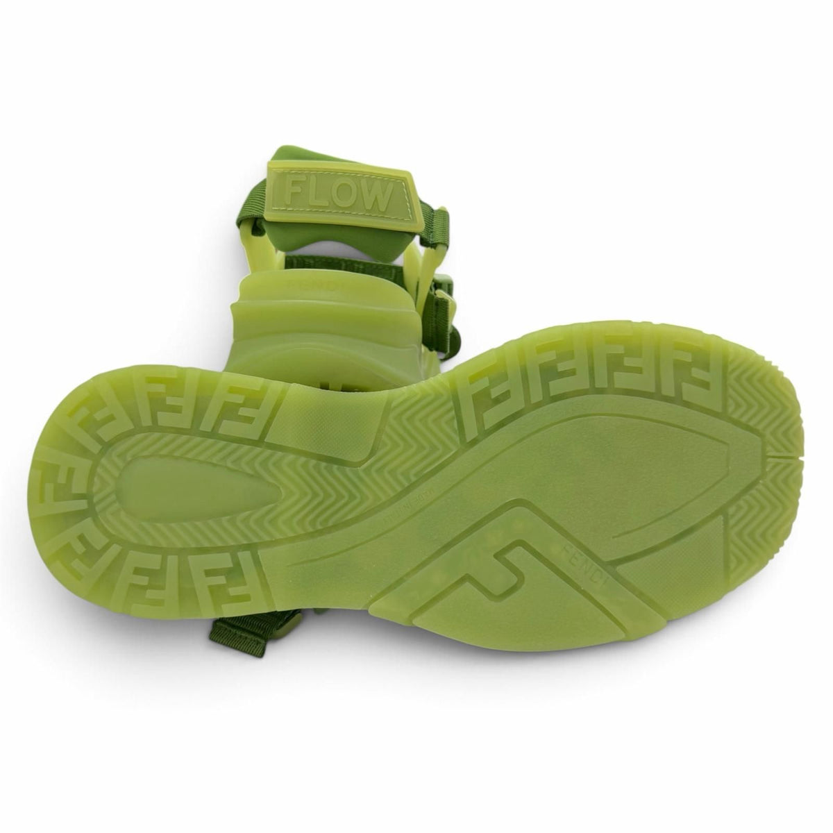 Fendi Leather Rubber Multi Strap Sandals Green Silver 7 — view 5