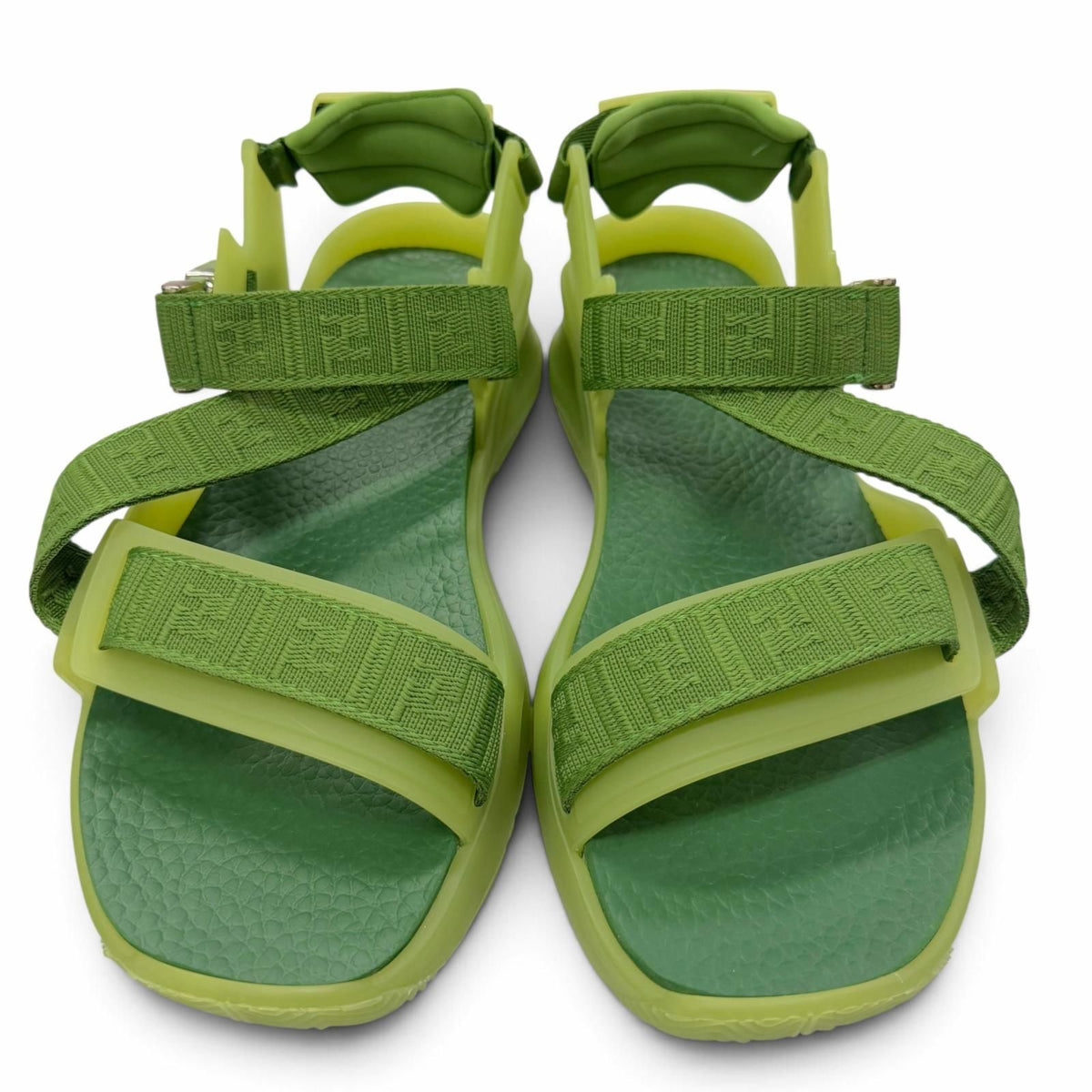 Fendi Leather Rubber Multi Strap Sandals Green Silver 7 — view 3