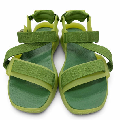 Fendi Leather Rubber Multi Strap Sandals Green Silver 7 — view 3