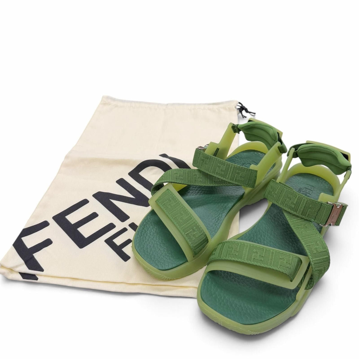 Fendi Leather Rubber Multi Strap Sandals Green Silver 7 — view 2