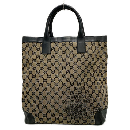 Gucci Tote Bag GG Pattern Beige Black Leather