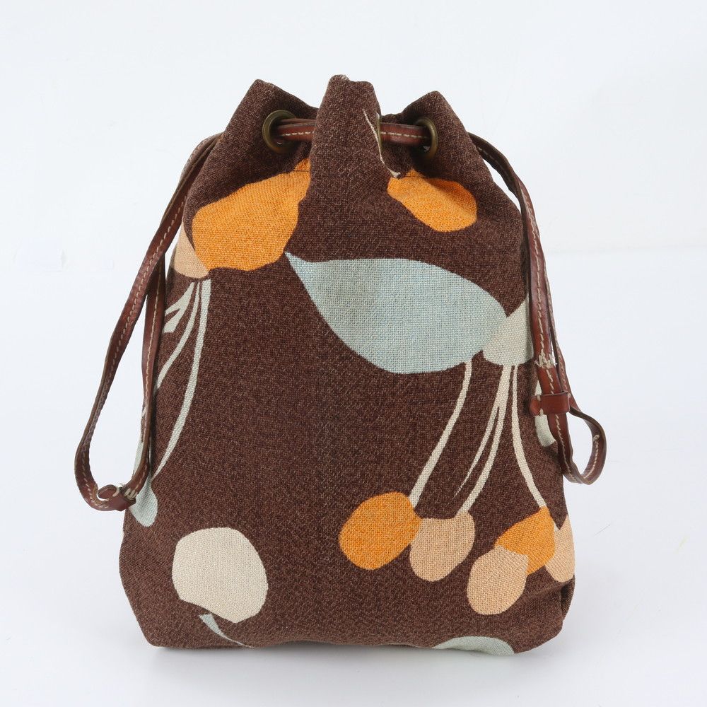 Miu Miu Drawstring Leather Canvas Shoulder Bag