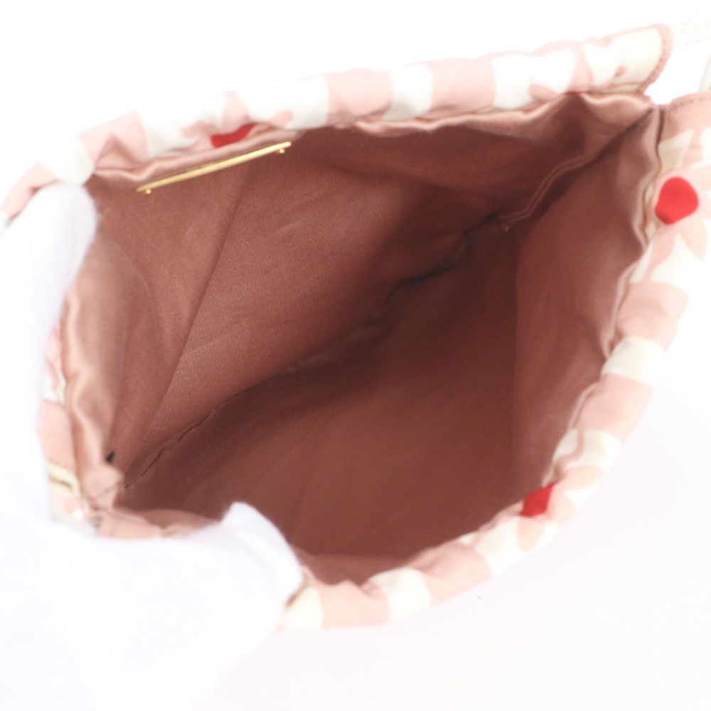Miu Miu Floral Drawstring Leather Nylon Pouch Pink — view 6