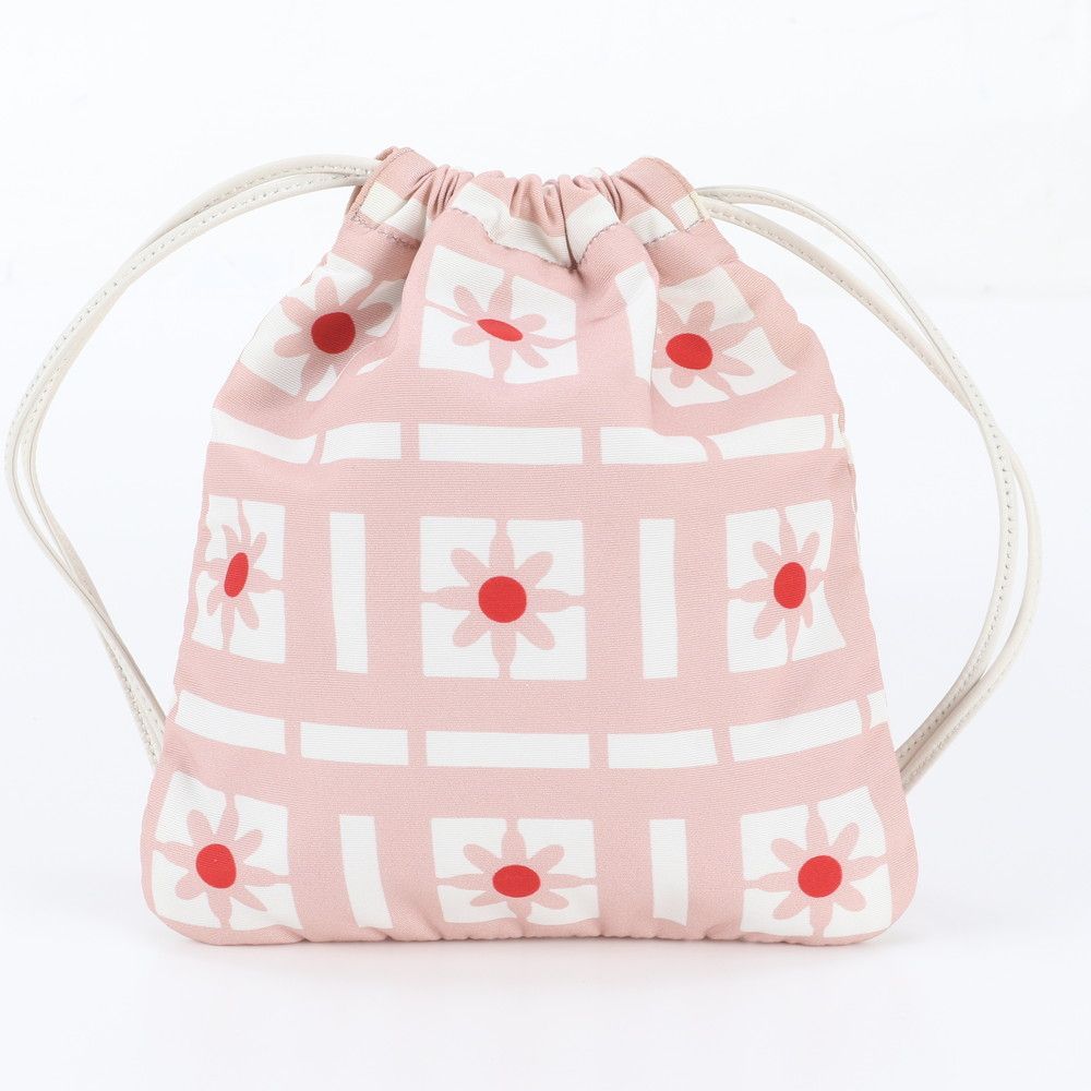 Miu Miu Floral Drawstring Leather Nylon Pouch Pink — view 2