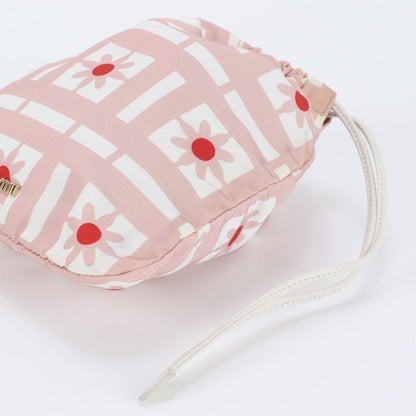 Miu Miu Floral Drawstring Leather Nylon Pouch Pink — view 3
