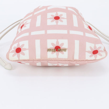 Miu Miu Floral Drawstring Leather Nylon Pouch Pink — view 5