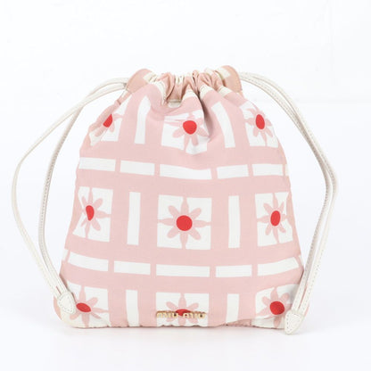 Miu Miu Floral Drawstring Leather Nylon Pouch Pink
